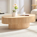 Modern Handcraft Drum Coffee Table Length 43.7 Inch Ellipse Coffee Table For Living Room,Small Coffee Table With Sturdy Pedestal,Natural Ash Mdf Natural Ash Mdf