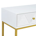 Modern Sleek Console Table Two Drawers With Stripe Design For Living Room And Entryway White White Mdf