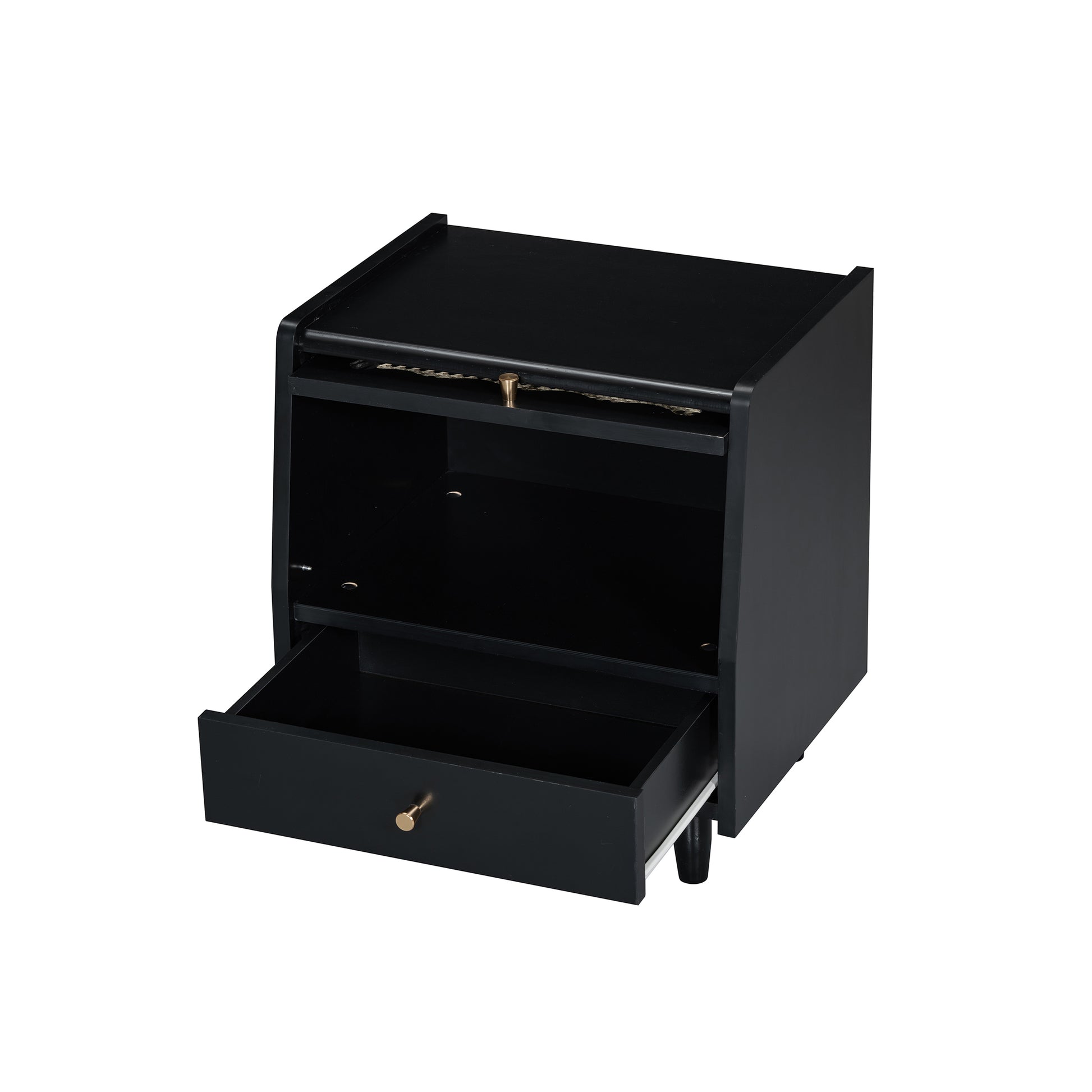 3 Pieces Bedroom Set With Full Size Wooden Bed Frame, 1 Vintage Nightstand And 1 Makeup Vanity Set With Stool,Black Full Black 3 Piece Set Wood