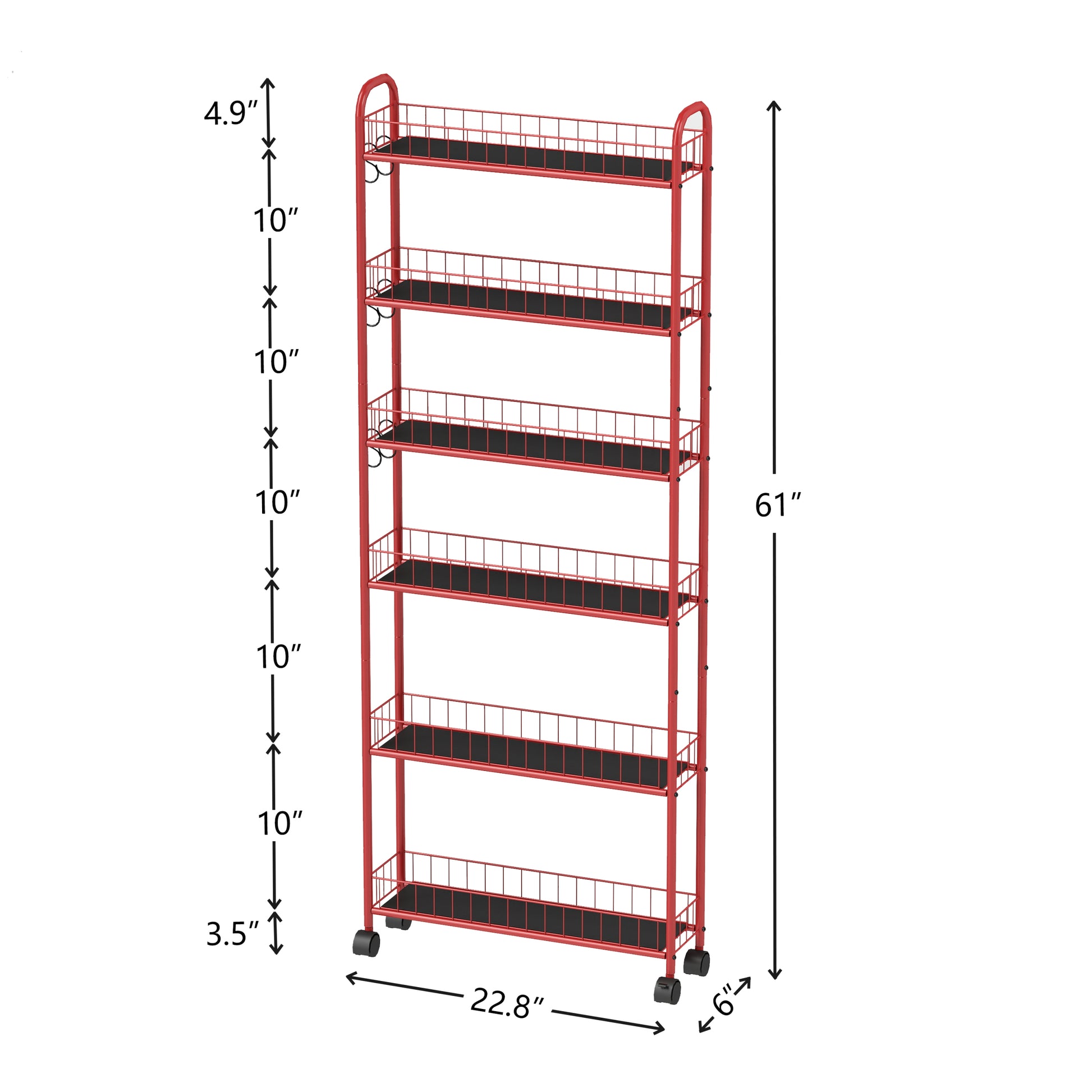 Red 6 Tier Rolling Cart Gap Kitchen Slim Slide Out Storage Tower Rack With Wheels,6 Baskets,Kitchen,Bathroom Laundry Narrow Piaces Utility Cart Red Kitchen American Design,American Traditional Metal