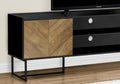 Tv Stand, 72 Inch, Console, Media Entertainment Center, Storage Cabinet, Living Room, Bedroom, Brown And Black Laminate, Black Metal, Contemporary, Modern Black 80 89 Inches Particle Board