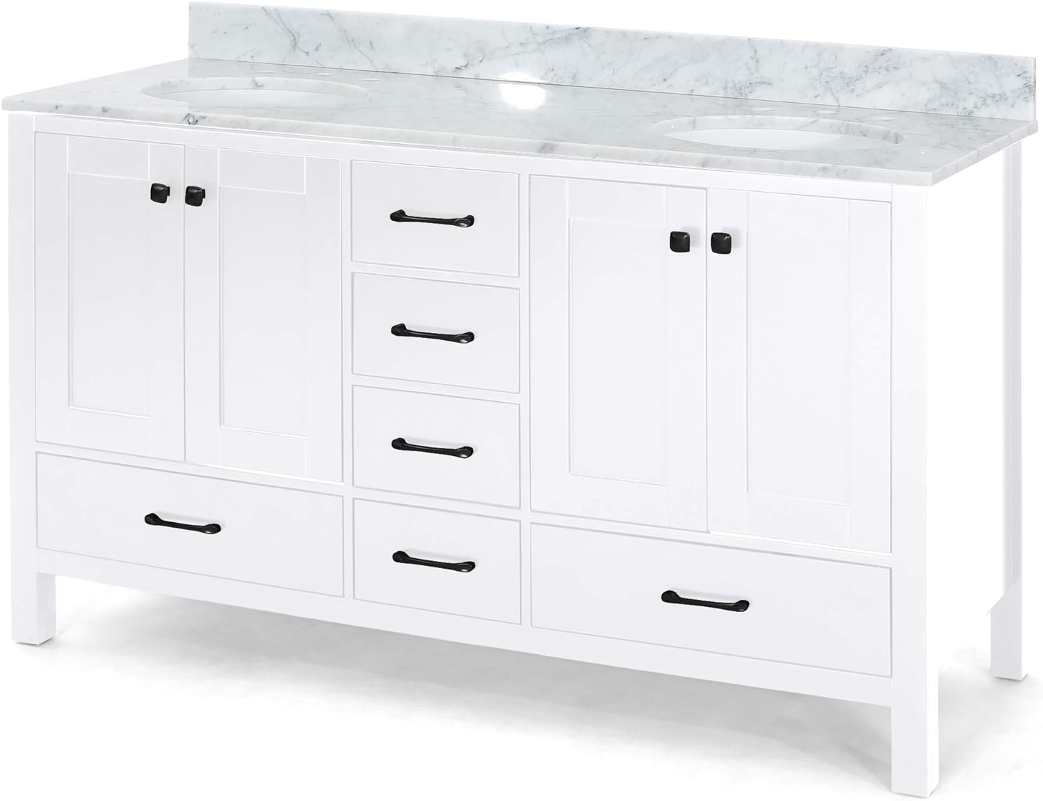 73'' Bathroom Vanity With Marble Top & Double Ceramic Sinks, 4 Doors, 6 Drawers, White White Plywood