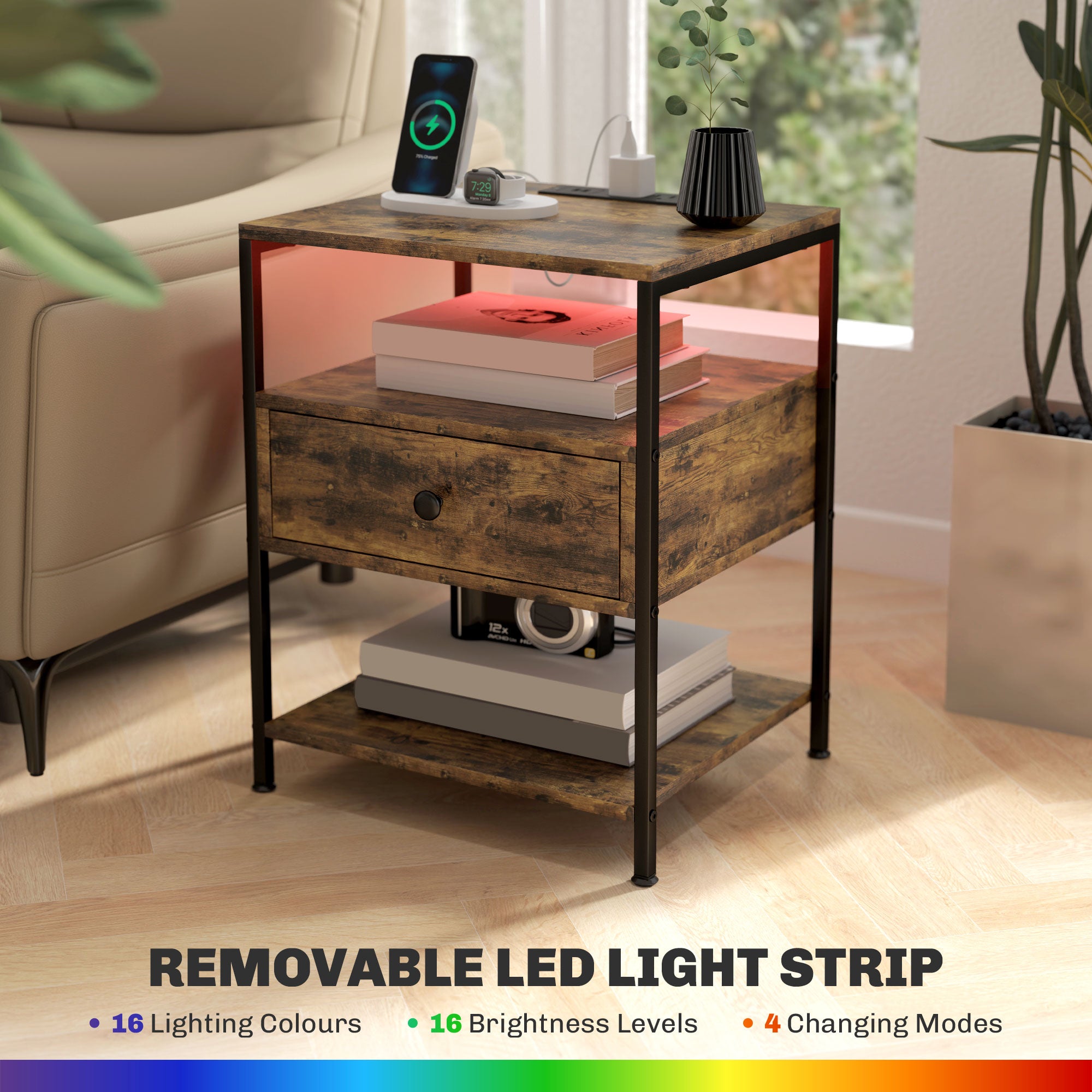 End Table Set of 2 with Charging Station and USB Ports, orders 3-Tier Nightstand