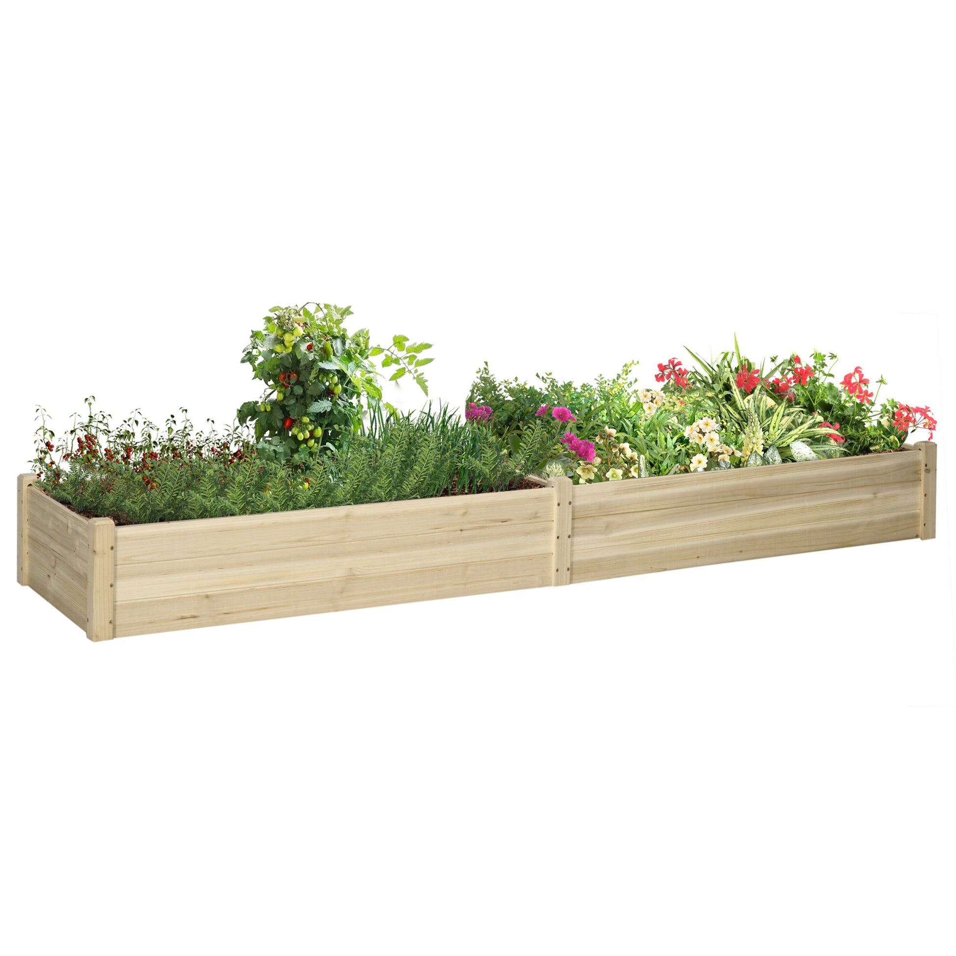 Outsunny 8X2Ft Wooden Raised Garden Bed Kit, Elevated Planter With 2 Boxes, Self Draining Bottom And Liner, Patio To Grow Vegetables, Herbs, And Flowers, Natural Natural Wood Wood