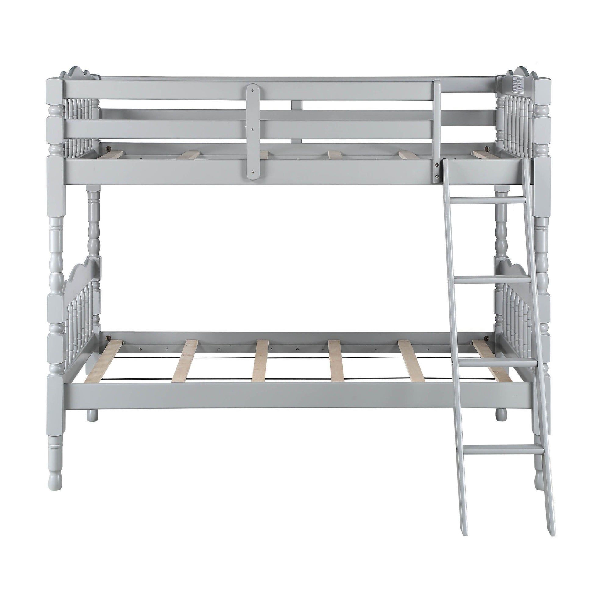 Grey Twin Over Twin Bunk Bed With Built In Ladder Grey Wood