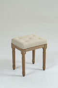 Small Padded Bench, Square Upholstered Rustic Ottoman Bench, Vanity Stools For Bedroom Rubberwood Beige Rubber Wood