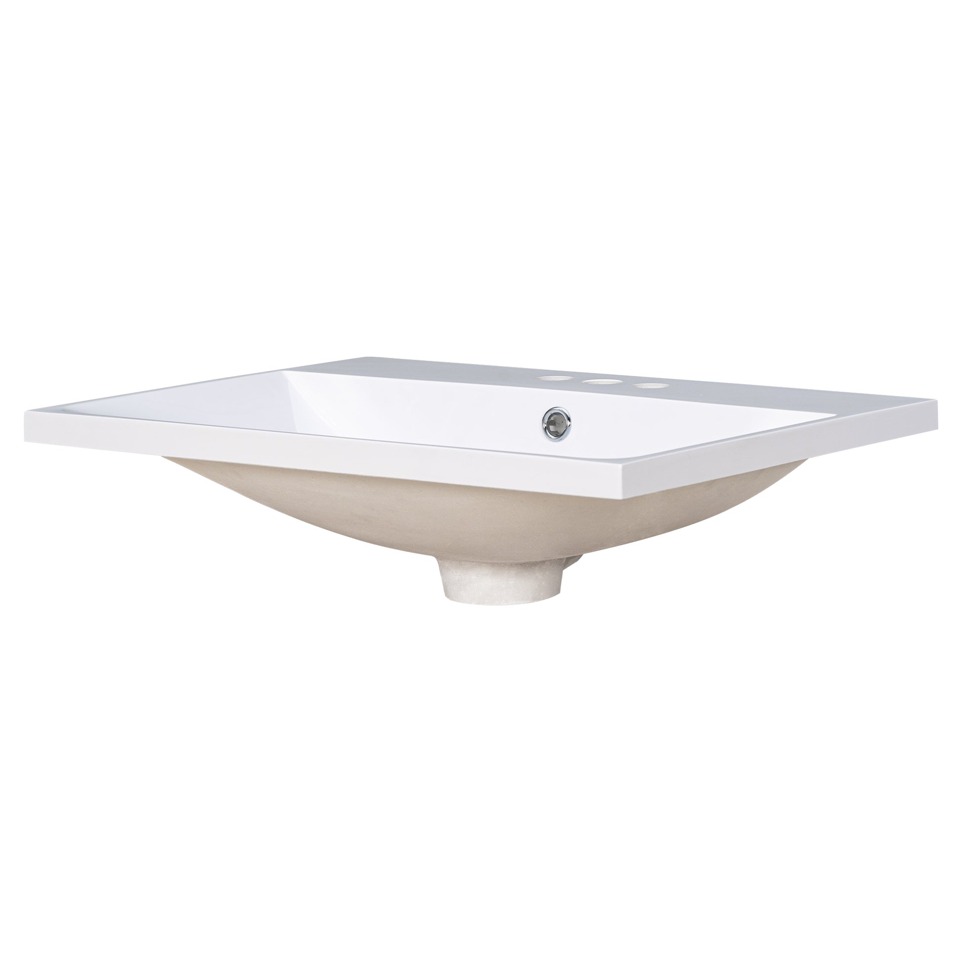 24" Single Bathroom Basin Sink, Vanity Top Only, 3 Faucet Holes, Resin White Bathroom Resin