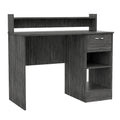 Manaos Writing Computer Deskmultiple Shelves, One Drawer Grey Computer Desk Office Modern Freestanding Rectangular Open Storage Desk Rectangular Particle Board Engineered Wood