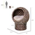 Pawhut Handwoven Elevated Cat Bed With Soft Cushion & Cat Egg Chair Shape, Cat Basket Bed Kitty House With Stand, Raised Wicker Cat Bed For Indoor Cats, 23.5