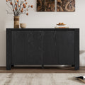 Retro 4 Door Sideboard With Distressed Finish And Adjustable Shelves For Dining Room, Kitchen, And Living Room Black Black Mdf,Rubber Wood