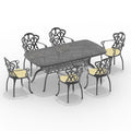 Cushions In Random Colors 7 Piece Set Of Cast Aluminum Patio Furniture With Cushions Yes Dining Set Black Seats 6 Weather Resistant Frame Water Resistant Cushion Garden & Outdoor Complete Patio Sets Aluminium