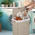 Laundry Hamper With Lid Pe Rattan Powder Coating Frame Clothes Hampers With 02 Removable Bags, 100L, Grey Color Light Grey 1 Foldable American Design,American Traditional Wicker