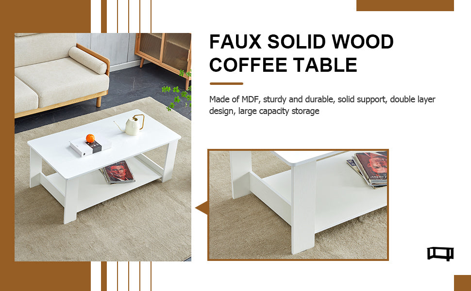 A Modern And Practical White Coffee Table. The Double Layered Coffee Table Is Made Of Mdf Material,. Suitable For Living Room, Bedroom, And Study.Ct 16 White Mdf