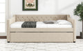 Full Size Upholstered Tufted Daybed With Twin Size Trundle, Beige Beige Upholstered