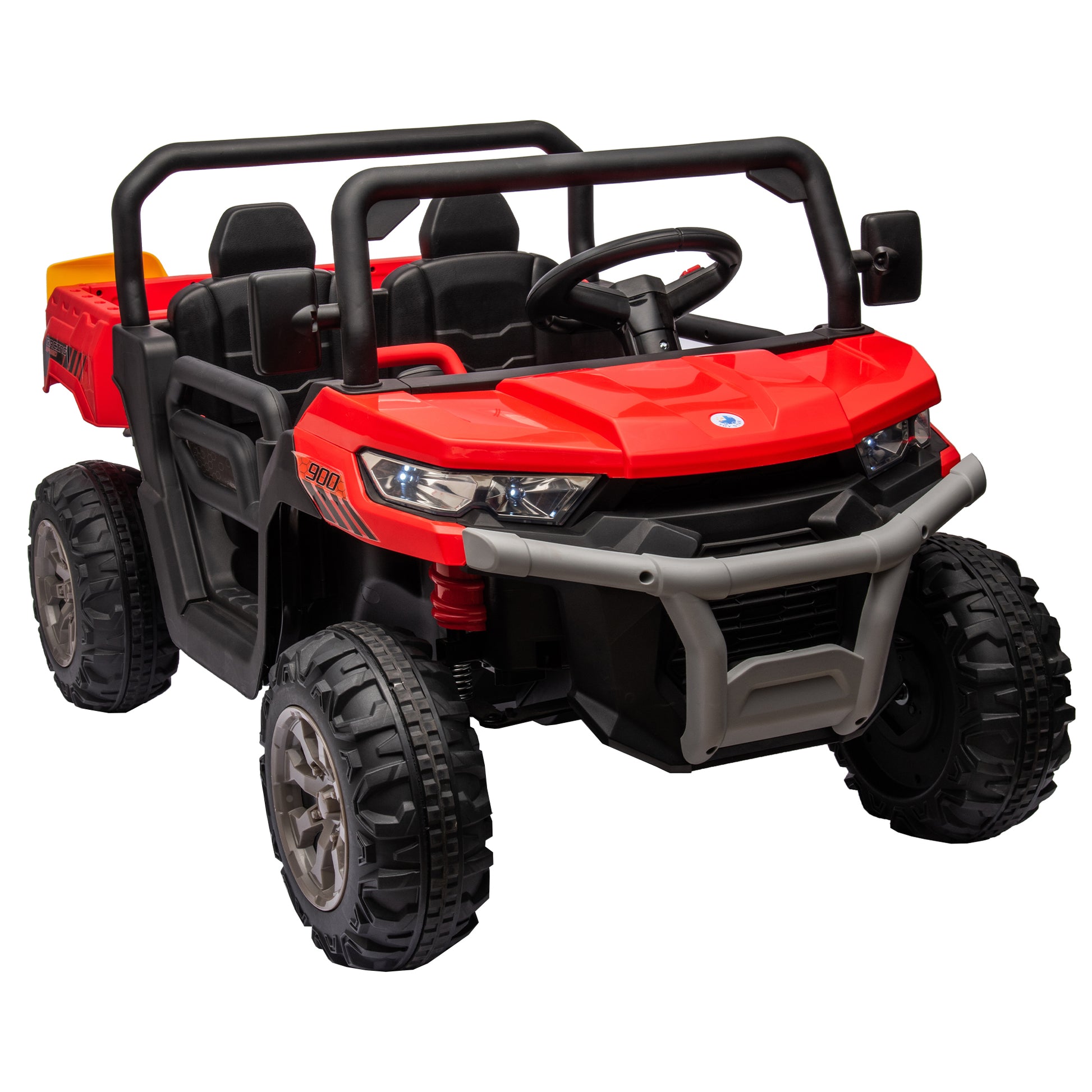 24V Ride On Truck 2 Seater Ride On Utv With 2X200W Motor Ride On Dump Truck With Dump Bed Shovel Ride On Car With Remote Control Electric Vehicle With Non Slip Tyre For Boys Girls Black Red Plastic