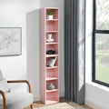 8 Tier Media Tower Rack, Cd Dvd Slim Storage Cabinet With Adjustable Shelves, Tall Narrow Bookcase Display Bookshelf For Home Office,Multi Functional Double Decker Bookcase 5 Or More Shelves Pink Adjustable Shelves Mdf