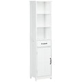 Kleankin Slim Bathroom Storage Cabinet, Tall Bathroom Cabinet, Linen Tower With 3 Open Shelves, Drawer, Recessed Door And Adjustable Shelf, White White Mdf