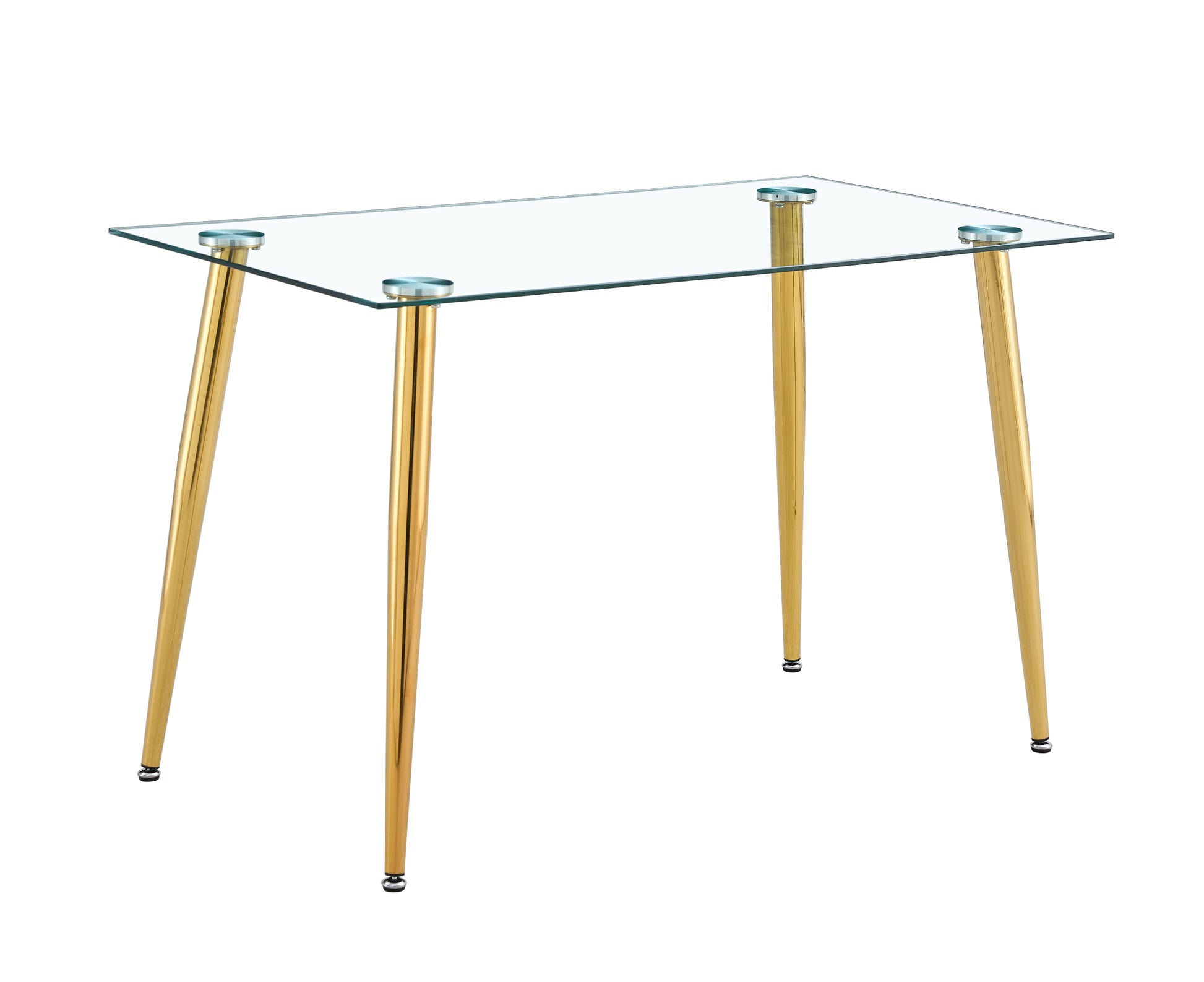 Modern Minimalist Rectangle Glass Dining Table Set Of 5Transparent Glass Tabletop And Electroplate Metal Legs, Suitable For Kitchens, Restaurants, And Living Rooms Golden White Metal