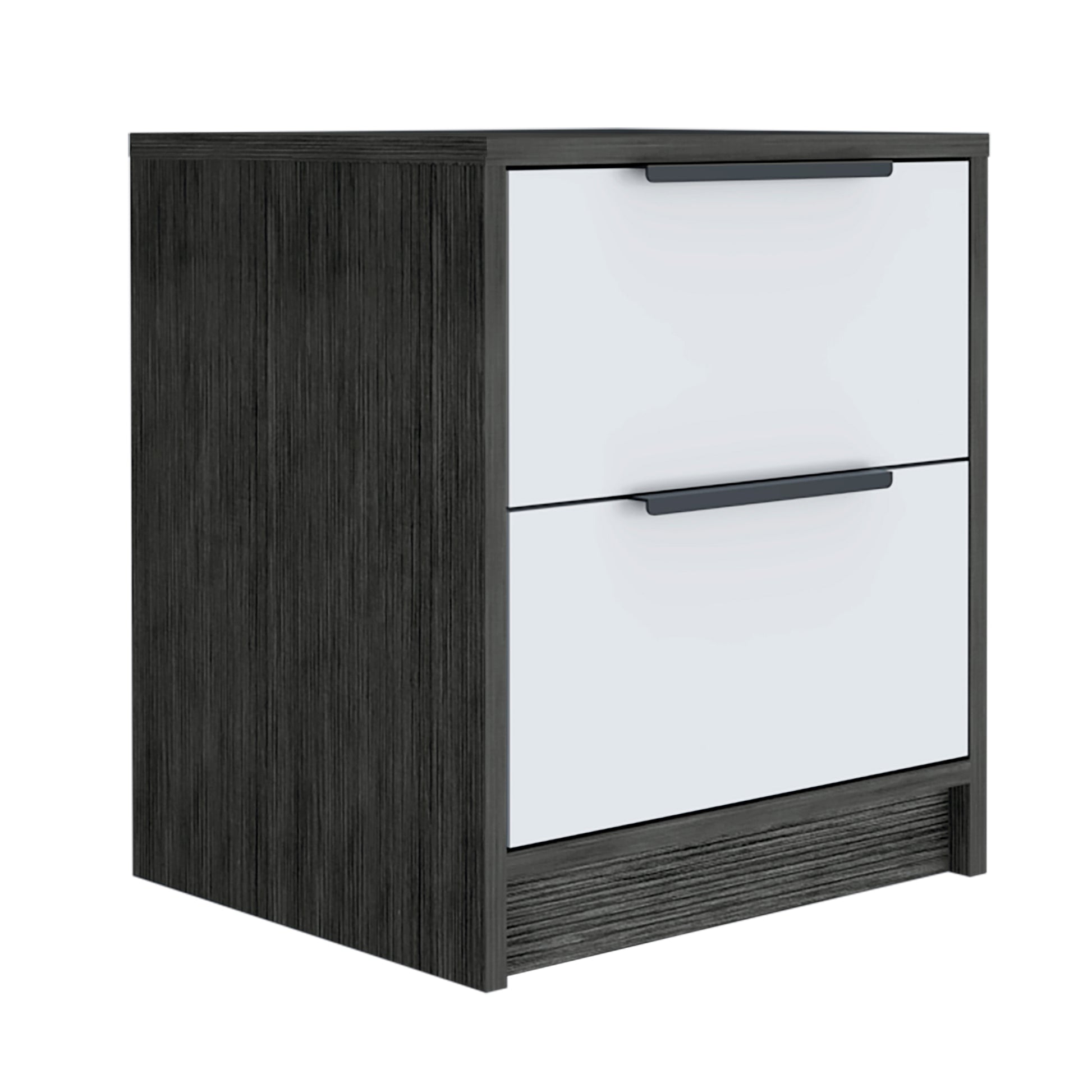 Modern Nightstand 19" H, Two Drawers, Smokey Oak White Multicolor Particle Board Particle Board