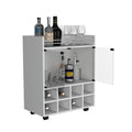 St Andrews Bar Cart With Built In 8 Bottle Rack, Double Glass Door Cabinet, And Aluminum Edged Top Surface White Primary Living Space Modern Particle Board Engineered Wood