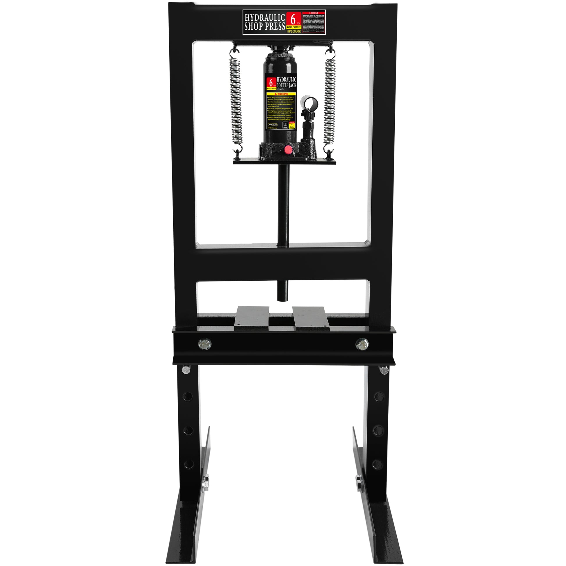 Hydraulic 6 Ton H Frame Garage Floor Adjustable Shop Press With Plates, 6T, Black Black Steel