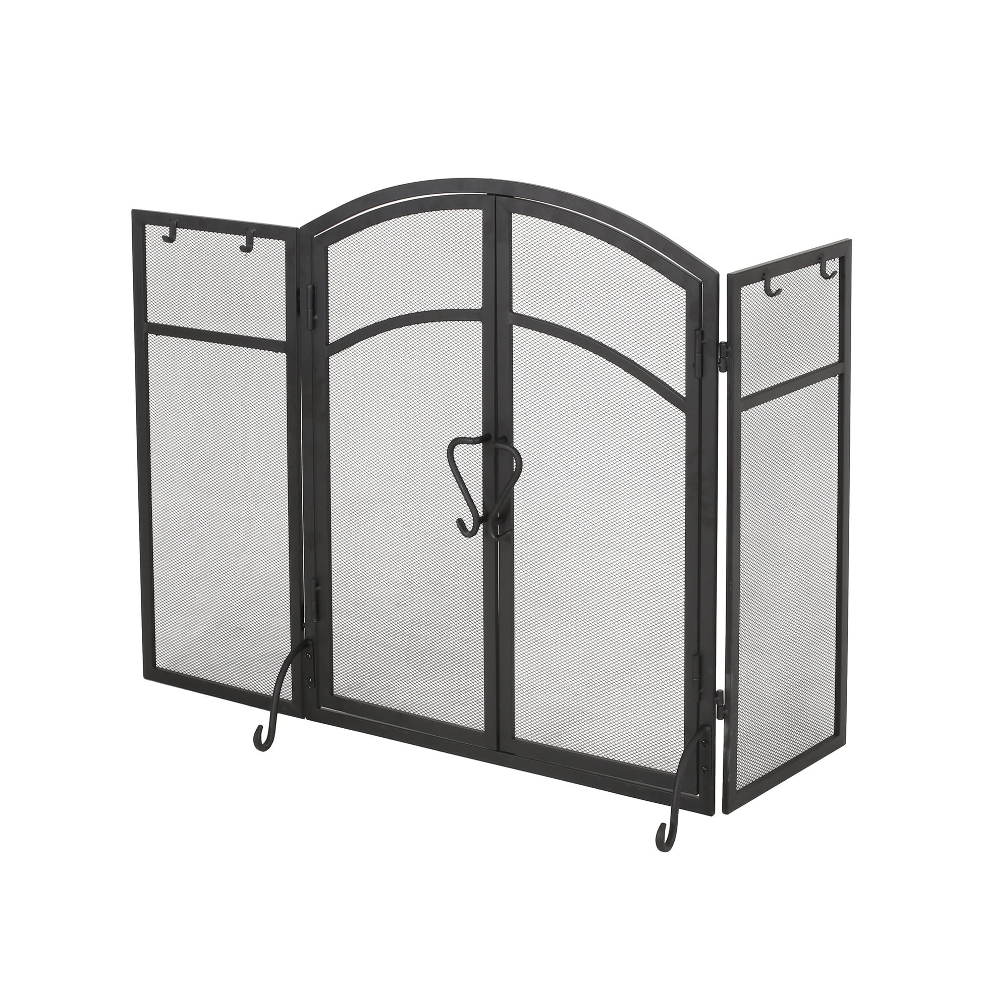Folding Screen With Doors And 4 Pcs Tool Sets Matte Black Iron