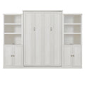 Queen Size Half Self Close And Open Murphy Bed With 2 Side Cabinet Storage Shelf, Cabinet Space Saving Bed Perfect For Guest Room, Bed Room, Guest Room, Home Office, Rustic White Box Spring Not Required Queen Rustic White Wood White Pine Murphy Solid