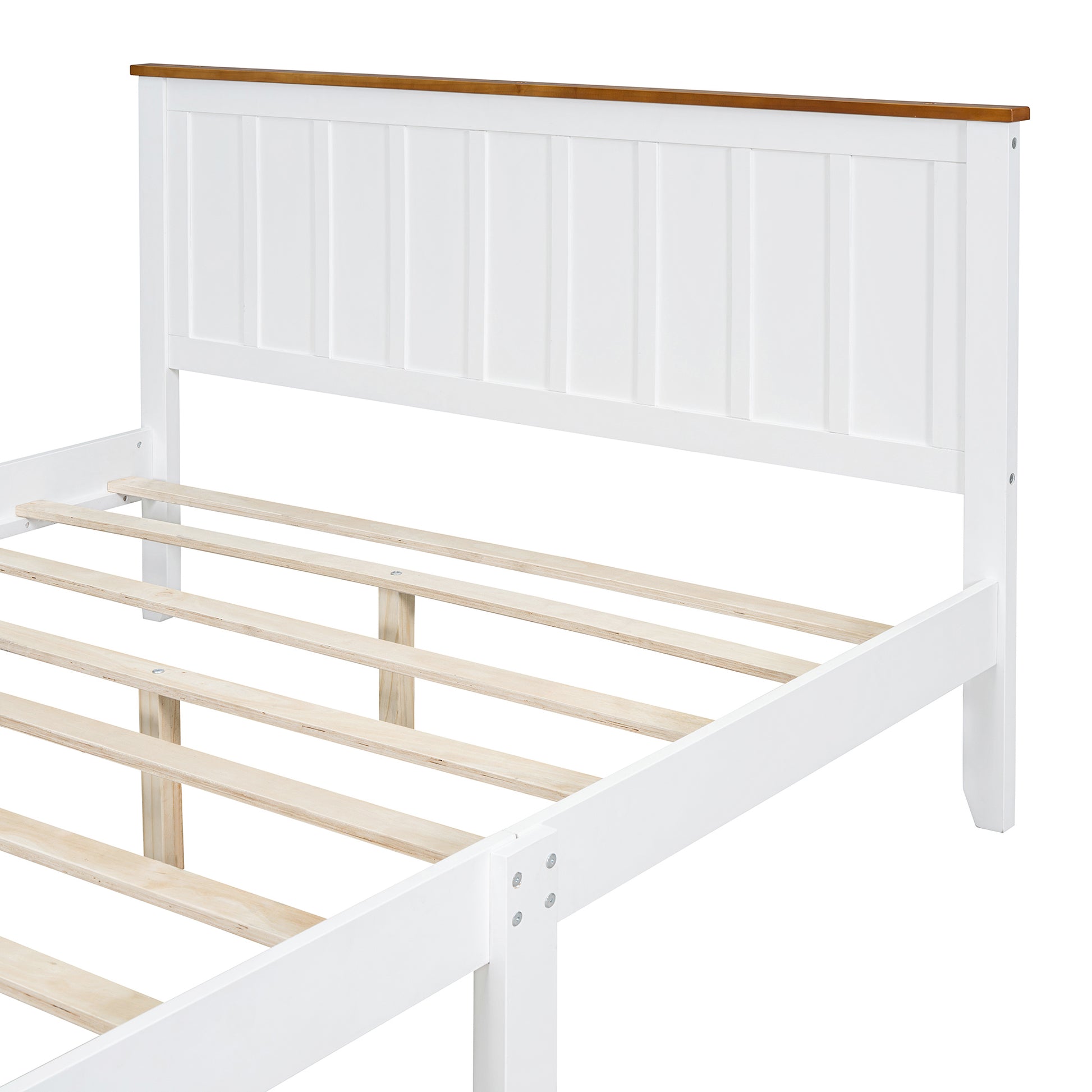 Queen Size Wood Platform Bed Wooden Slat Support, Vintage Simple Bed Frame With Rectangular Headboard And Footboard, White Box Spring Not Required Queen White Wood