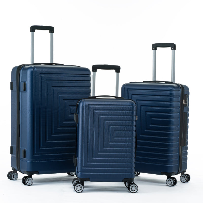 Luggage Set Abs Material Travel Suitcase Set With Spinner Wheels For Men Women, 20'' 24'' 28'' Blue Abs