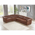 Aliso L Shaped Leather Sectional Pecan Mid Century Modern Down Filling Genuine Leather 6 Seat