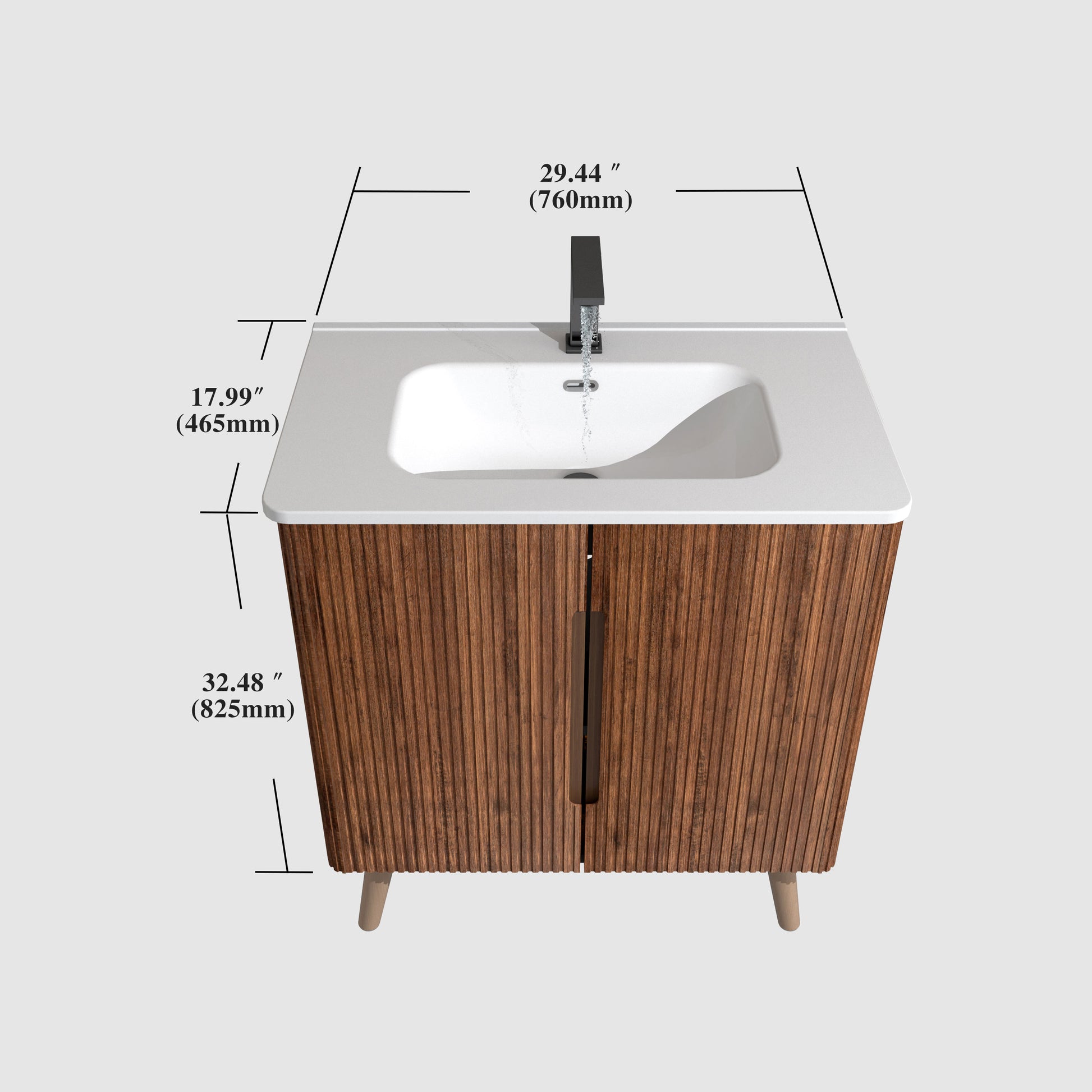 U094 Etna30F 305 Etna 30" Striped Walnut Bathroom Vanity With Sink, Freestanding & Wall Mounted Bathroom Cabinet Options For Modern Bathrooms, Kd White Walnut Bathroom Modern Plywood Ceramic Mdf