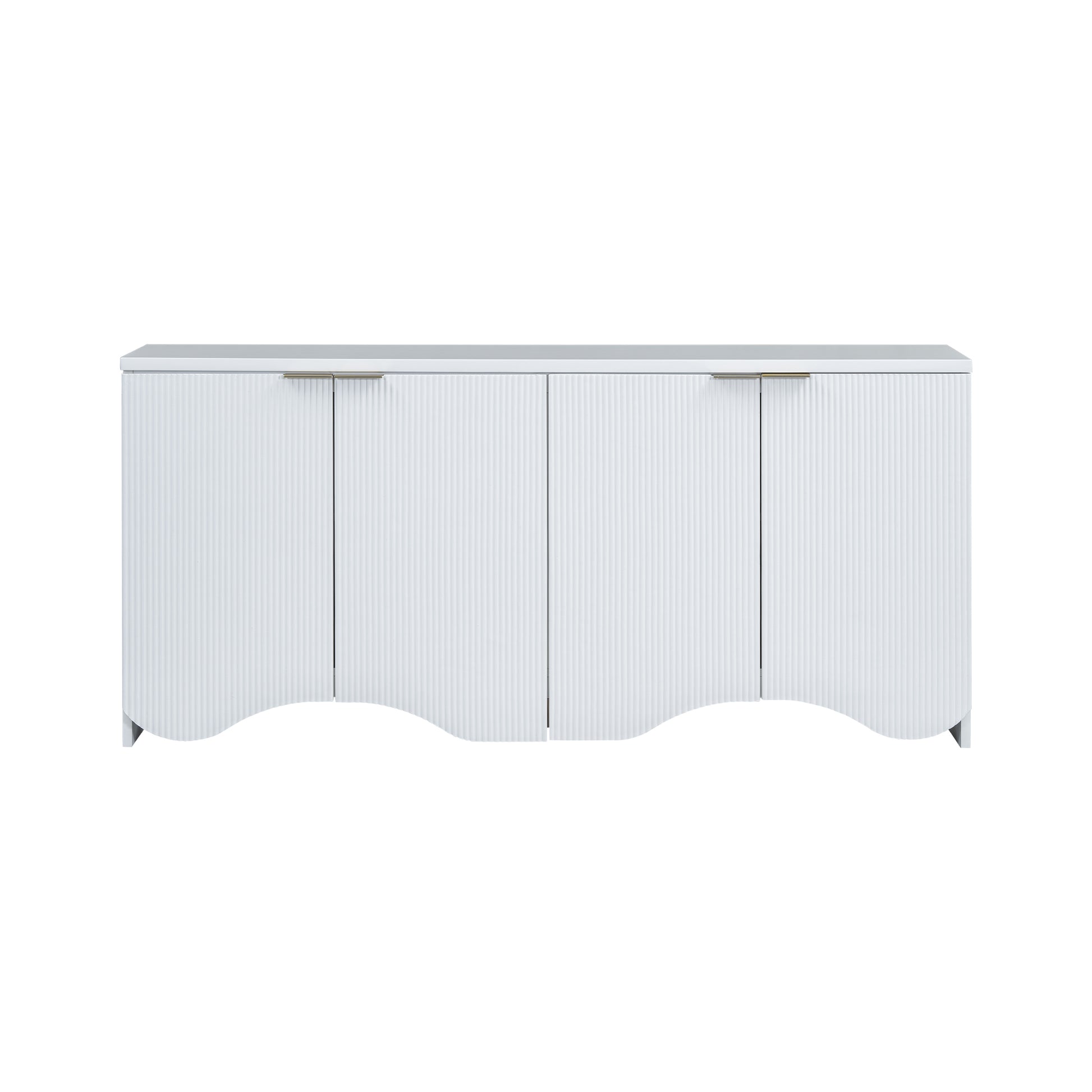 Vertical Stripes And Wavy Design Of A Four Door Cabinet Cabinet Suitable For Hallway, Entryway, Living Room 3 4 Spaces White Primary Living Space Artsy Mdf