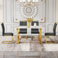 Table And Chair Set, Rock Plate Table Top, Gold Metal Table Legs, Stable And Beautiful, Suitable For Most Home Styles. Modern Simple Dining Table, Comfortable Seating. Grey Gold Seats 4 Sintered Stone