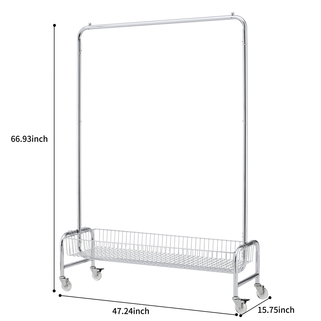 Garment Rack With Basket On Wheels Rolling Clothes Rack For Hanging Clothes Heavy Duty Garment Rack,2 Pcs In One Carton Silver Iron