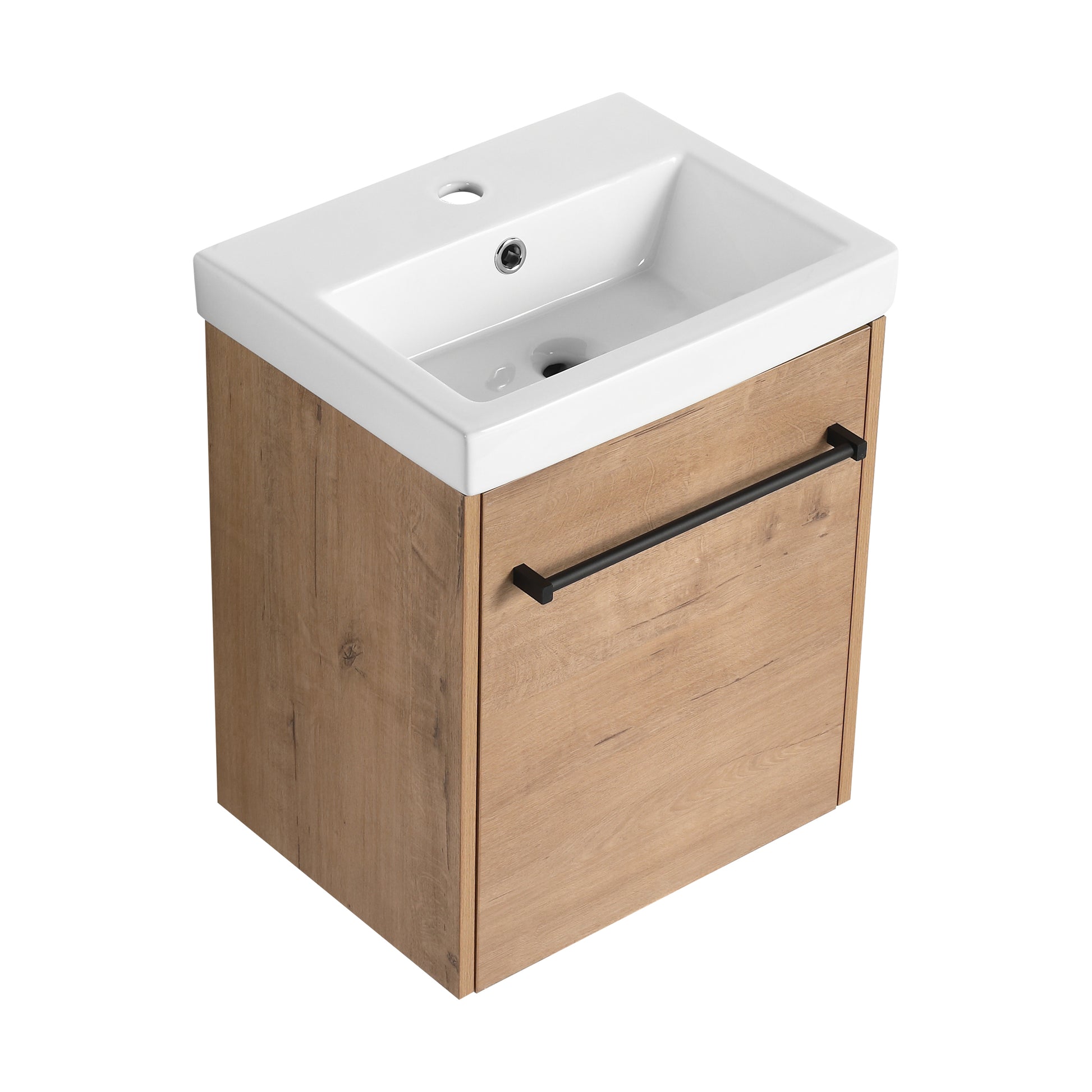 18'' Floating Wall Mounted Bathroom Vanity With Ceramic Sink & Soft Close Cabinet Door, For Small Bathroom Imitative Oak Bathroom Modern Plywood