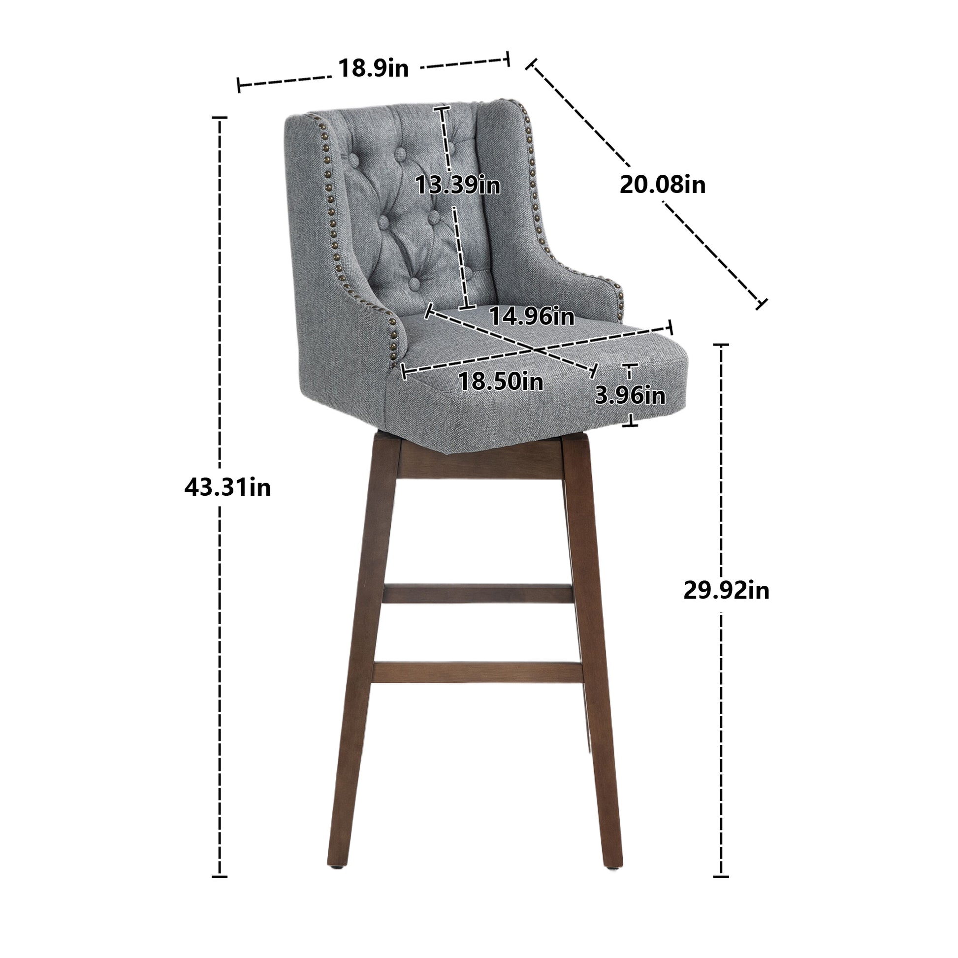 Coolmore Bar Stools Set Of 2 Counter Height Chairs With Footrest For Kitchen, Dining Room And 360 Degree Solid Wood Legs Swivel Bar Stools Set Of 2 Gray Linen Gray Foam Linen