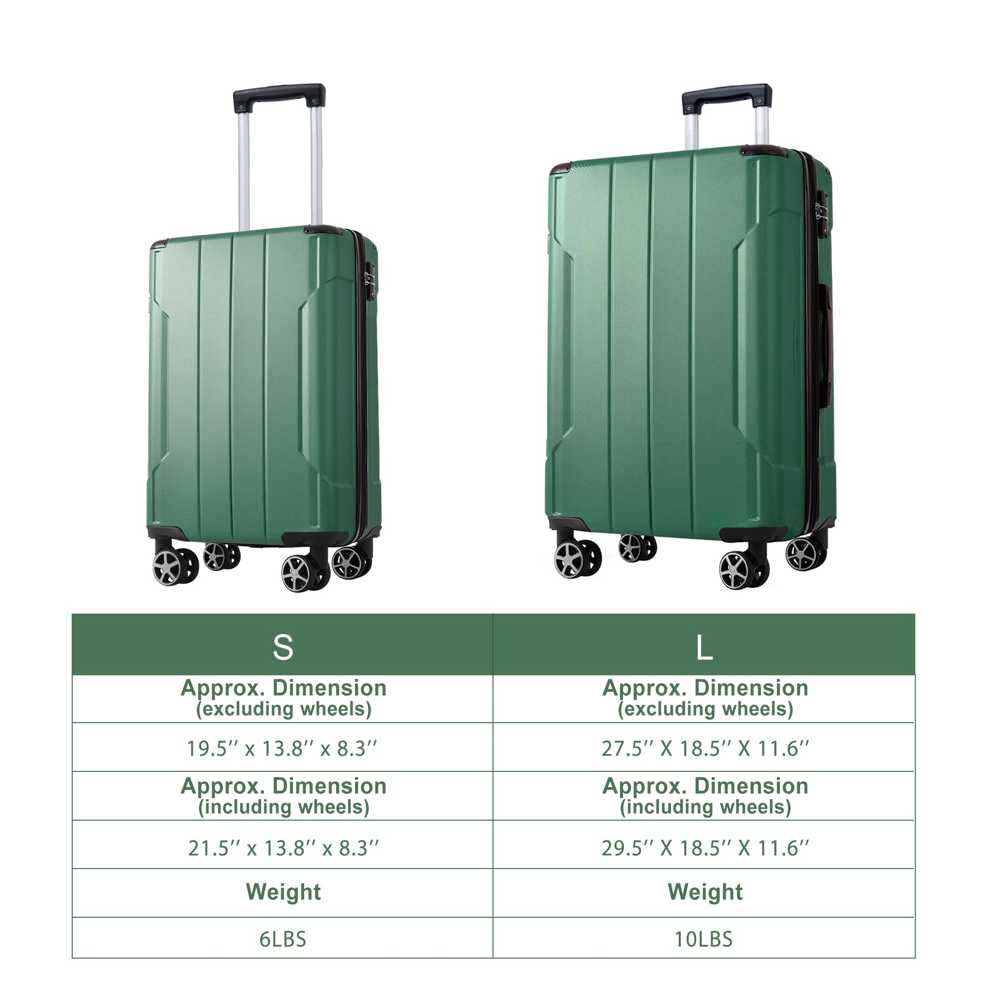 Luggage Sets 2 Piece, Hardshell Abs Lightweight And Expandable Only 28" Suitcases With Double Wheels, Carry On Luggage, 2 Piece Set 20 28 , Green Green Abs