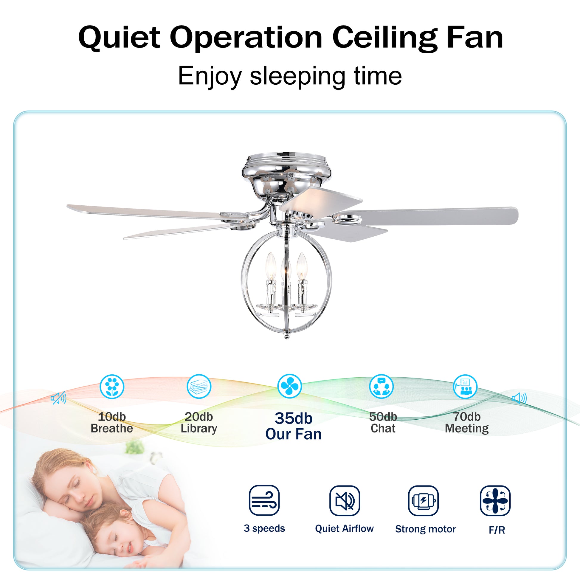 5 Blade 52 Inch Chrome Ceiling Fan With 3 Light No Include Bulb Chandelier Remote Controlled Chrome American Design,American Traditional,Farmhouse,Rustic,Vintage Plywood Iron