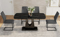 Table And Chair Set, Minimalist Dining Table, Imitation Marble Patterned Glass Tabletop, Mdf Legs With U Shaped Brackets. Paired With Comfortable Chairs, Suitable For Dining And Living Rooms. Black Mdf Glass