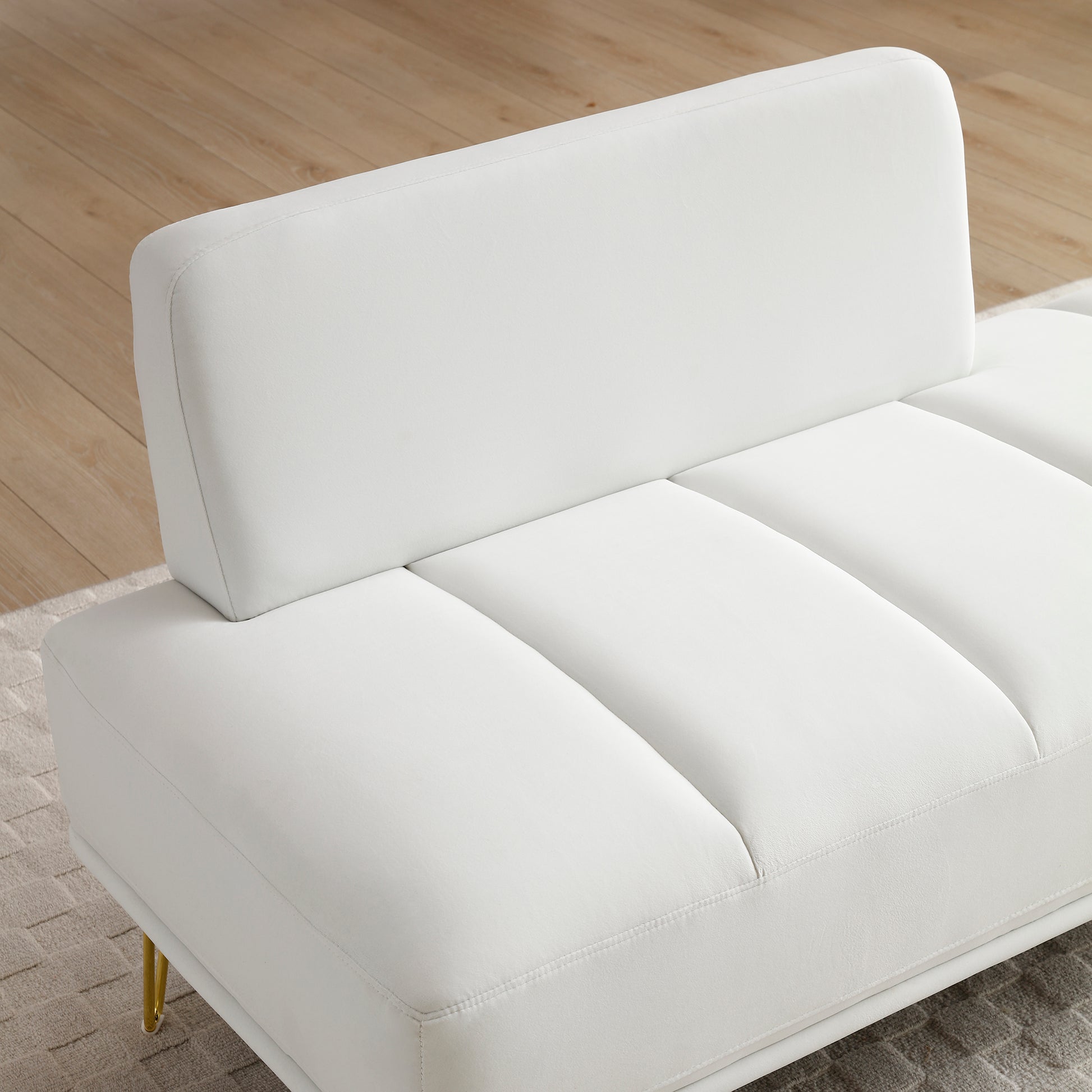 56.3"Inch Width Modern End Of Bed Bench,Velvet Fabric Upholstered 2 Seater Sofa Couch Entryway Ottoman Bench, Fuzzy Sofa Stool Footrest Window Bench With Gold Metal Legs For Bedroom, Living Room,White White Velvet Wood Primary Living Space Modern Foam