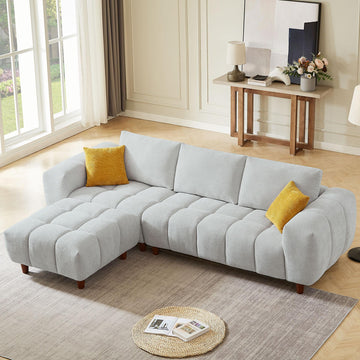 111.81 Inch Convertible Sectional Sofa Couch, L Shaped Sofa With Fabric Couch,Modern Design Cream Style Marshmallow Sofa For Living Room And Office,Grey Light Grey Wood Fabric 3 Seat