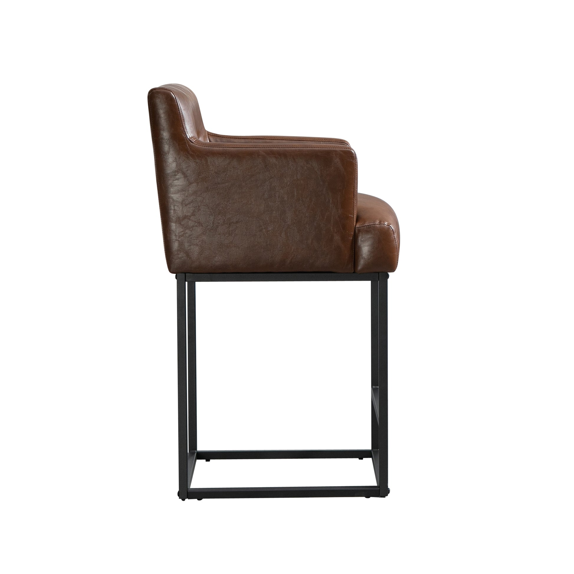 Coolmore Counter Height Bar Stools Set Of 2, Modern Square Bar Stool With Back, Black Metal Frames, Upholstered Bar Stools For Kitchen Island, Pub, Club Brown Pu Brown Pu Primary Living Space Foam Pu