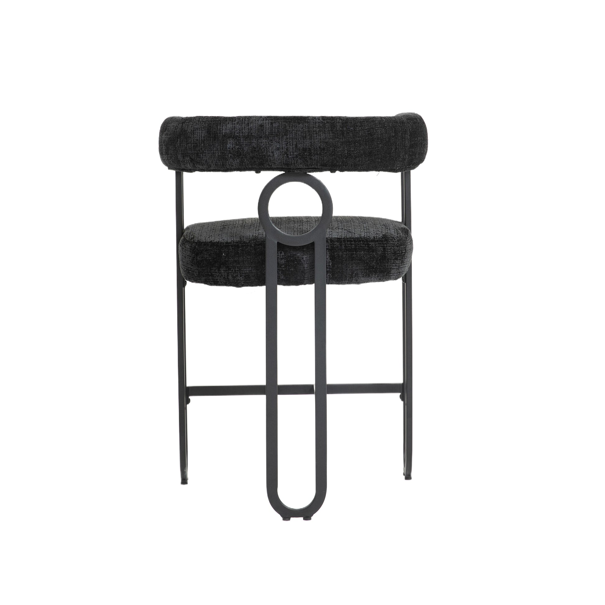Coolmore Bar Stools Set Of 2, Modern Bar Stool With Back, Black Metal Frames, Upholstered Bar Stools For Kitchen Island, Pub, Club Black Chenille Black Dining Room Foam Chenille