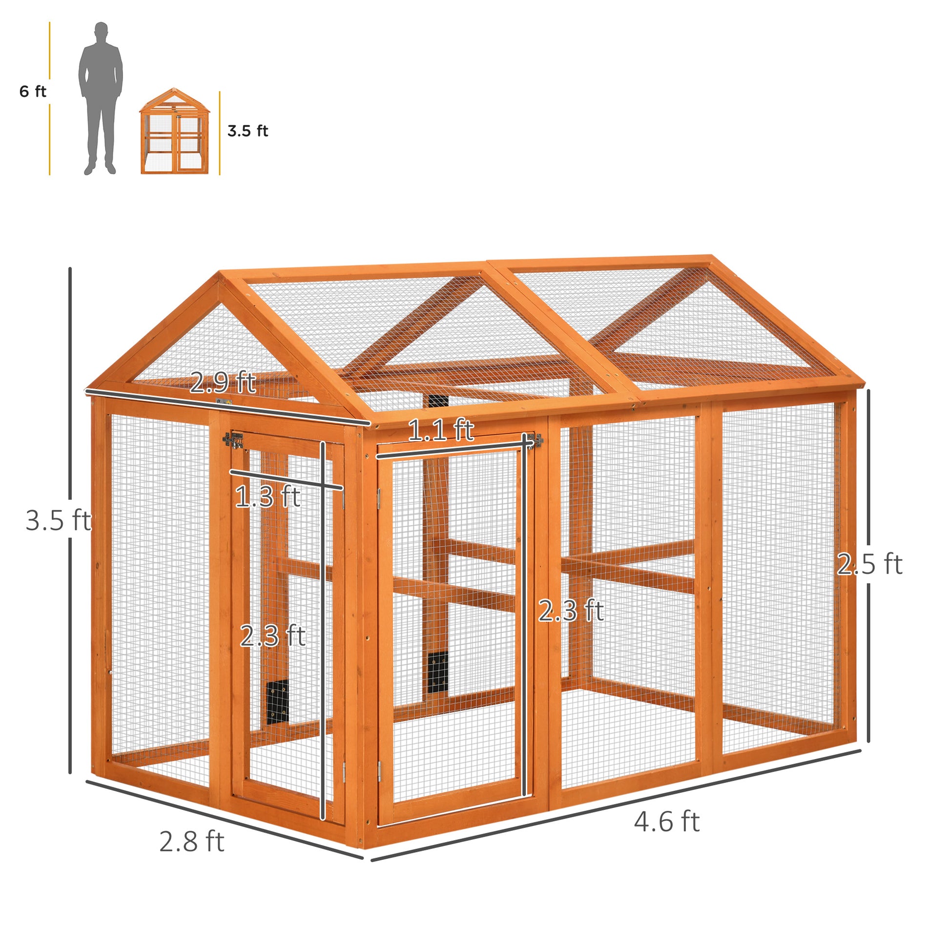 Pawhut Chicken Run, Wooden Large Chicken Coop, Combinable Design With Perches & Doors For Outdoor, Backyard, Farm, 4.6' X 2.8', Orange Orange Wood