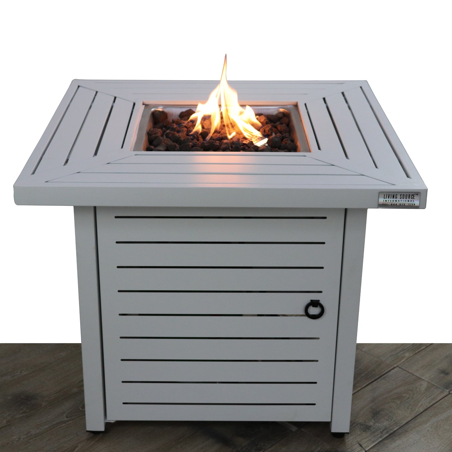 25" H X 30" W Steel Propane Natural Gas Fire Pit Table Antique White Gray Garden & Outdoor Modern Stone Steel