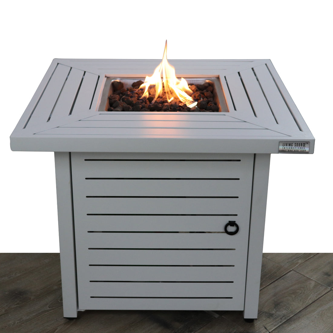 25'' H X 30'' W Steel Outdoor Fire Pit Table With Li White Line Garden & Outdoor Modern Stone Steel