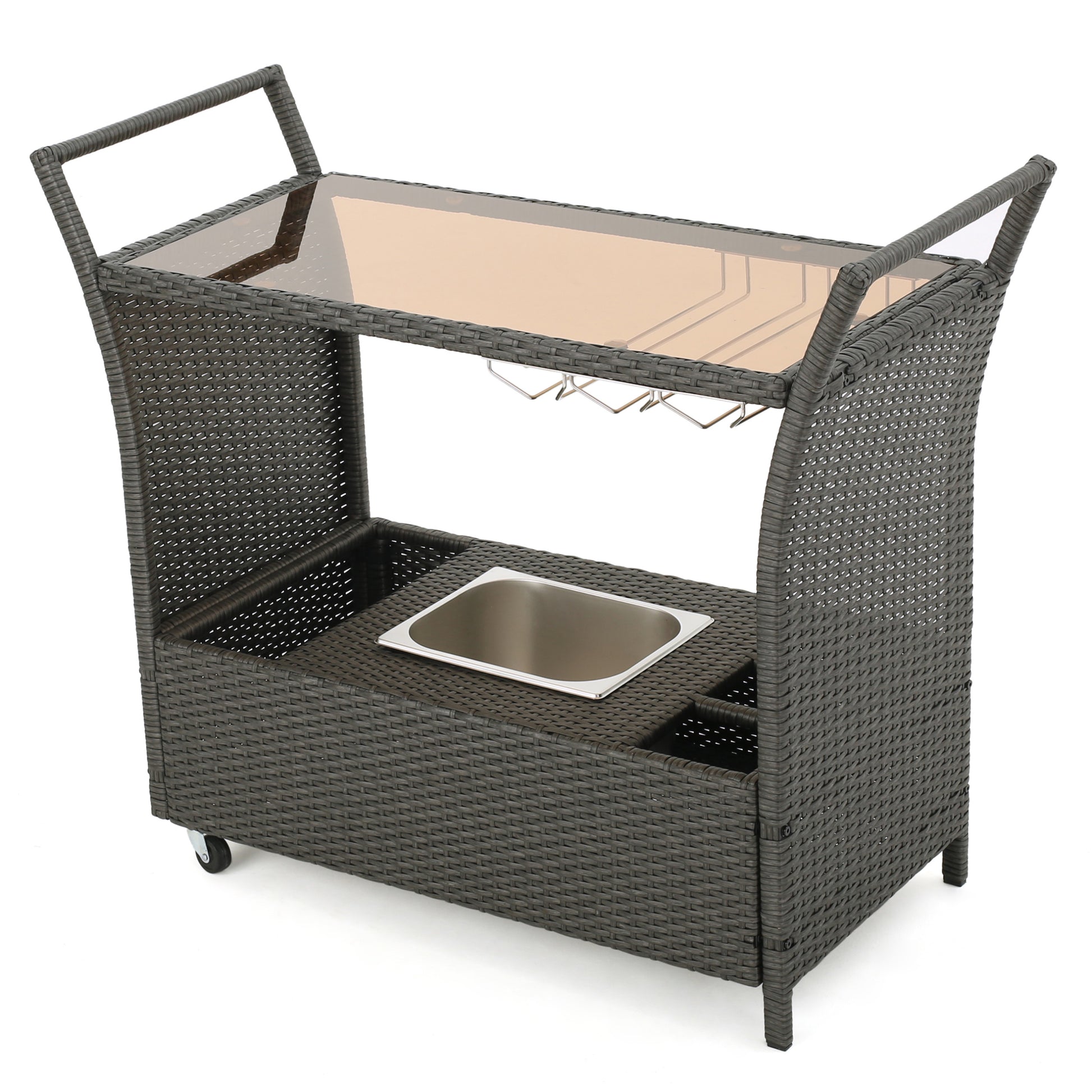 Pe Kd Bar Cart - Grey Rattan Glass