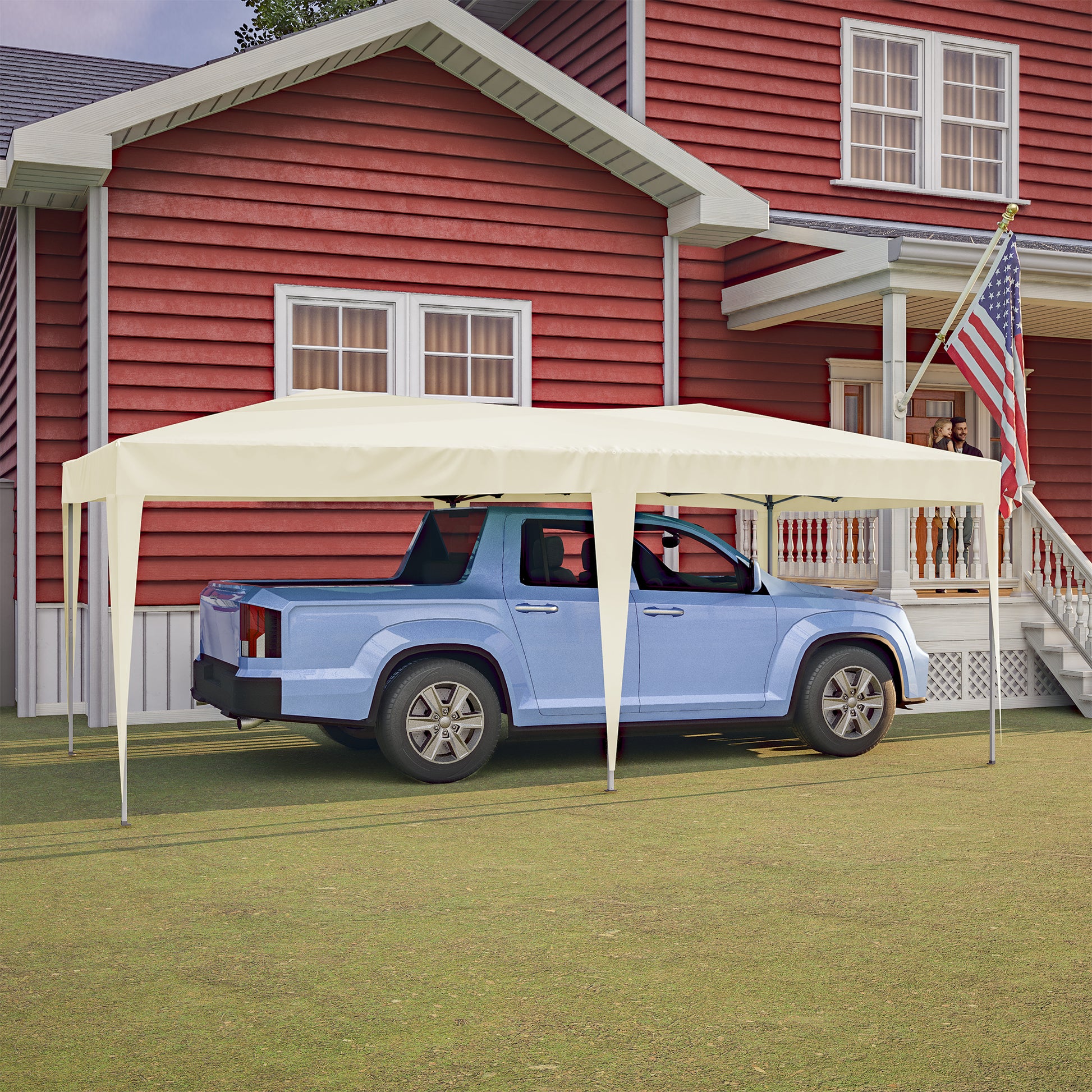 10'X20' Pop Up Canopy Tent With 6 Sidewalls, Ez Pop Up Outdoor Canopy For Parties, Waterproof Commercial Tent With 3 Adjustable Heights, Carry Bag, 6 Sand Bags, 6 Ropes And 12 Stakes, Beige Beige Metal