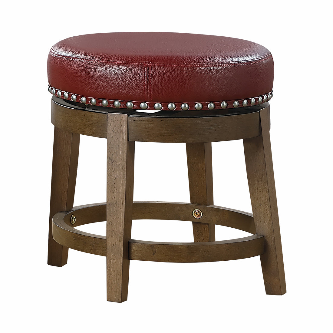 Round Swivel Stools Set Of 2, Red Faux Leather 360 Degree Swivel Seat Trim Solid Wood Frame Brown Finish Furniture Red Brown Dining Room Round Solid Wood