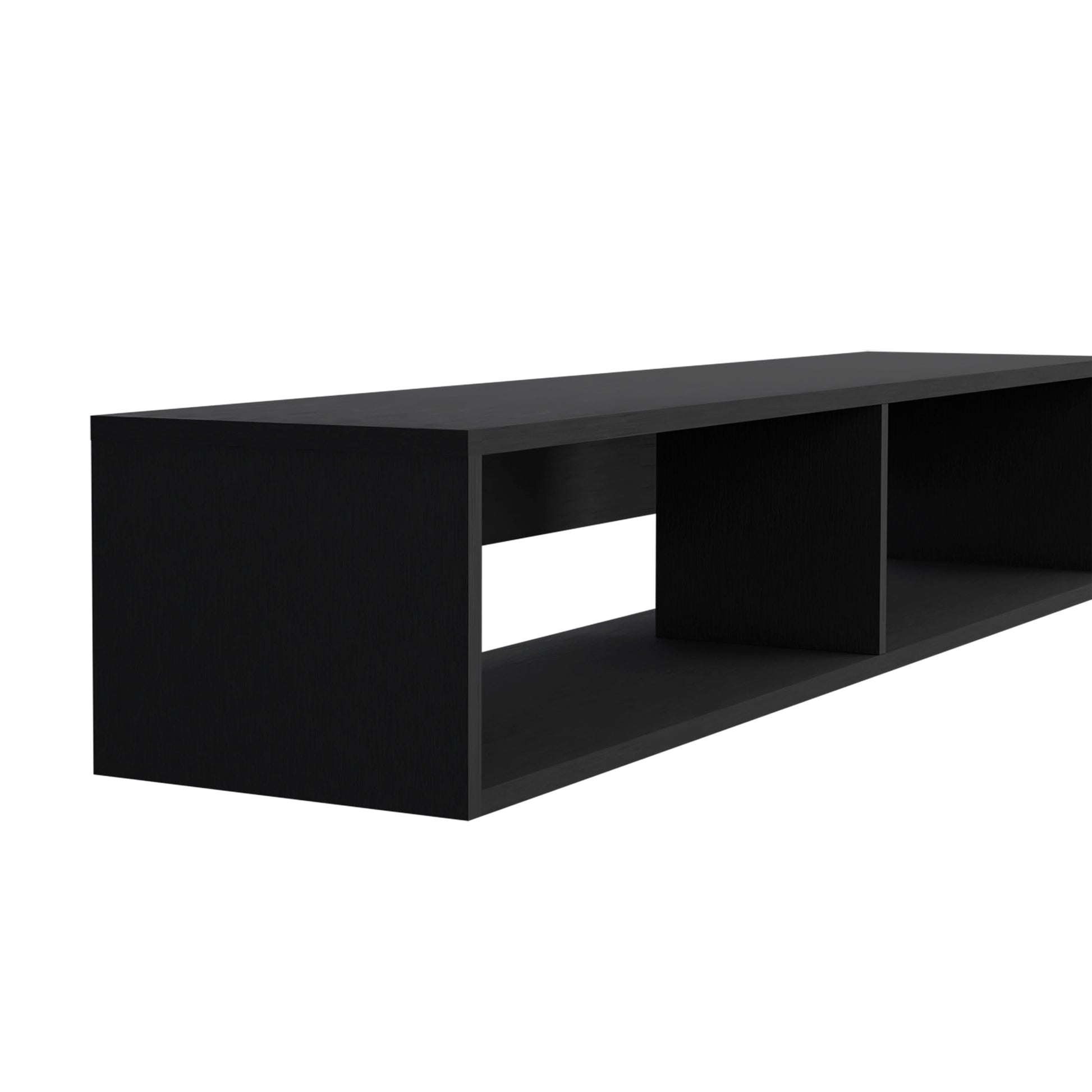 Warrior 59" Floating Tv Stand With Two Open Shelves, Media Compartments And Cable Management Black Black 50 59 Inches Particle Board